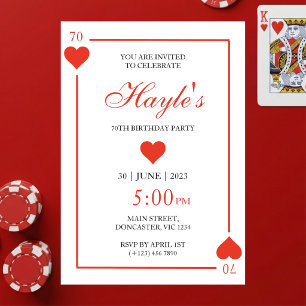 Königin von Herz Casino Spielkarten 70. Geburtstag Einladung