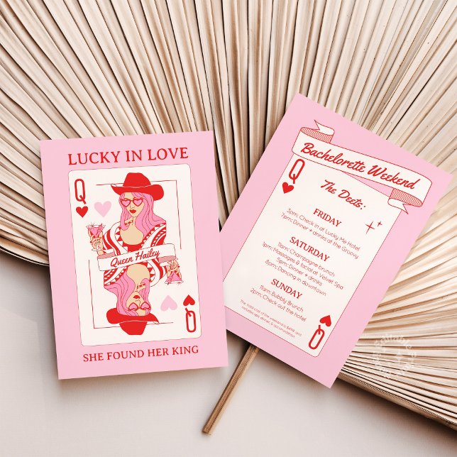 Königin von Herzen Kartenspielen Bachelorette Einl Einladung (queen of hearts invite, playing cards bachelorette invitation, vegas casino party invite, red pink b)