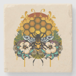 Königinnen-Bienen-Blumen-Waben Elegant Marmor Steinuntersetzer
