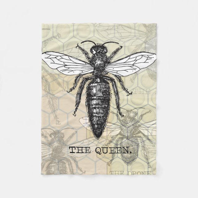 Königinnen-Bienen-Käfer-Insekt-Antik-Illustration Fleecedecke (Vorderseite)