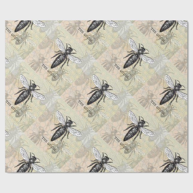 Königinnen-Bienen-Käfer-Insekt-Antik-Illustration Geschenkpapier (Flach)