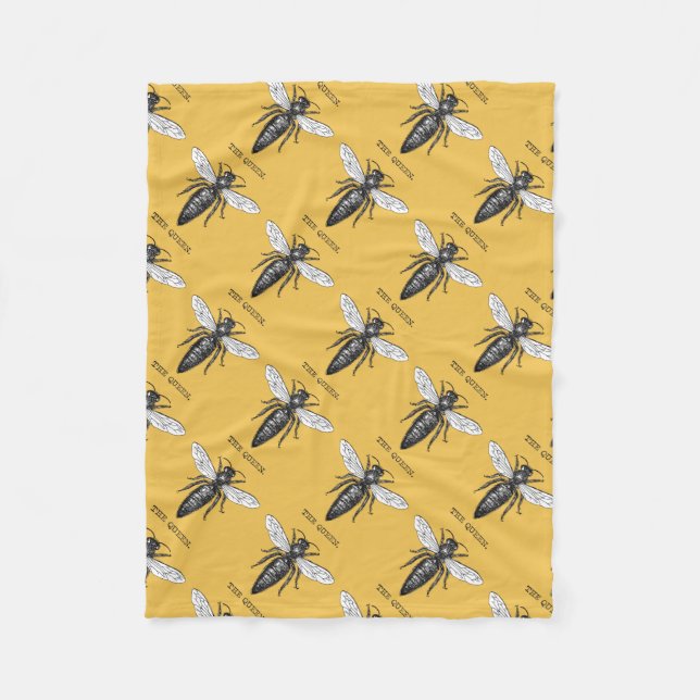 Königinnen-Bienen-Käfer-Insekt-antike-Illustration Fleecedecke (Vorderseite)