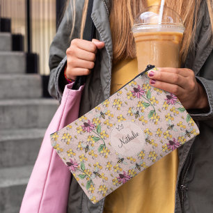 Königinnenbiene Florales Monogramm Roségold Modern Zubehörtasche
