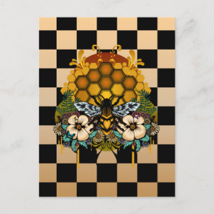 Königinnenbienen-Waben-Blumenkunst Gold Schwarz Postkarte