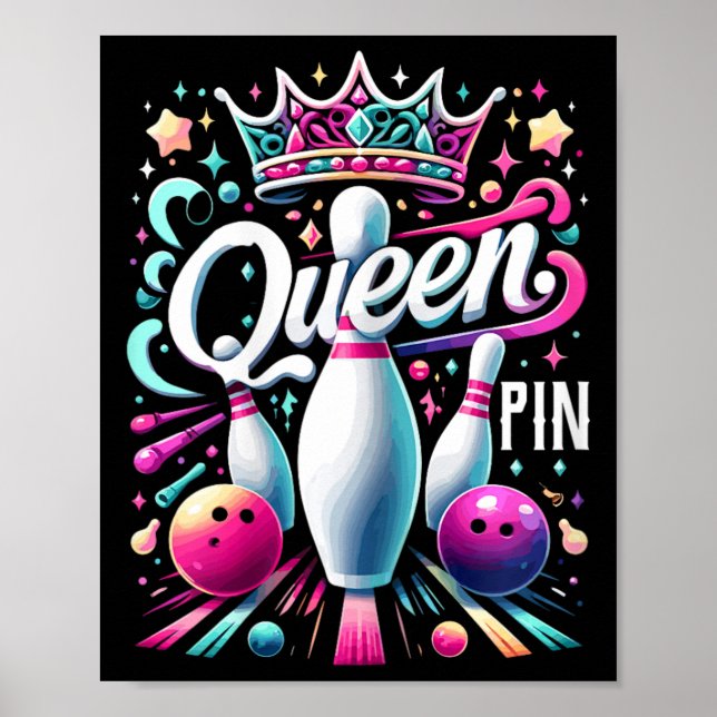 Königinnenshirt-Bowler-Bowlingliga für Bowling Poster (Vorne)