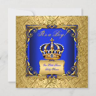 Königlich Blau Damast Goldene Krone Baby Shower Ju Einladung