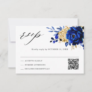 Königlich Blau Gelb Gold Metallische Florale Hochz RSVP Karte