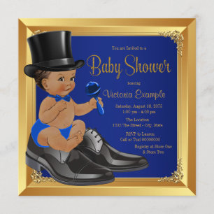 Königlich Blau Gold Ethnische Little Man Babyparty Einladung