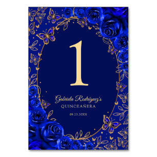 Königlich Blau Gold Quinceanera Tischnummer
