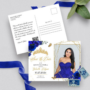 Königlich Blau & Gold Tiara Quinceañera Foto Postkarte