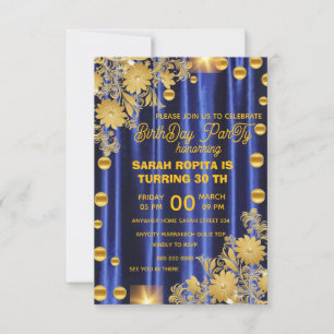 Königlich Blau Goldene Geburtstagsfeier-Einladung, Save The Date