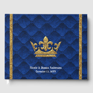 Königlich Blau & Goldene Krone Eleganter Glamour-H Gästebuch