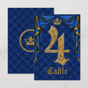 Königlich Blau Goldene Krone Hochzeit Tisch Nummer Einladung