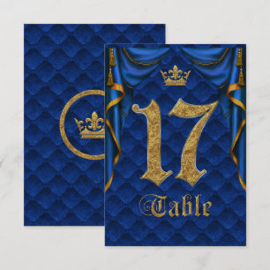 Königlich Blau Goldene Krone Hochzeit Tisch Nummer Einladung