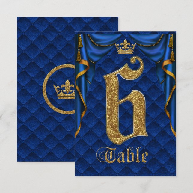 Königlich Blau Goldene Krone Hochzeit Tisch Nummer Einladung (Vorne/Hinten)