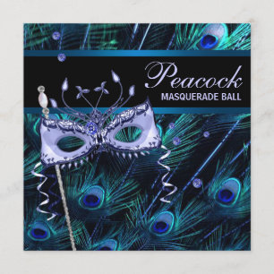 Königlich Blau Lila Pfau-Maskenballparty Einladung