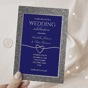 Königlich Blau Silber Glitter Hochzeit Einladung