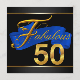 Königlich Blau und Gold Fabelhafte 50. Geburtstags Einladung