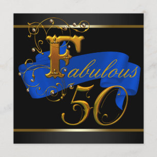 Königlich Blau und Gold Fabelhafte 50. Geburtstags Einladung