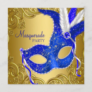 Königlich Blau und Gold Maskenball Einladung