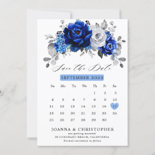 Königlich Blau Weiße Silber Metallische Blumenkale Save The Date