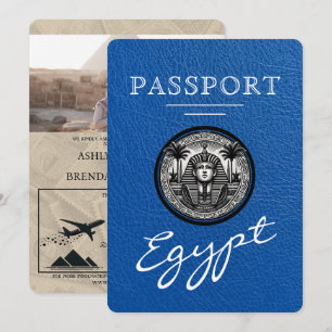 Königlich blaue ägyptische Pass-Hochzeitseinladung Einladung