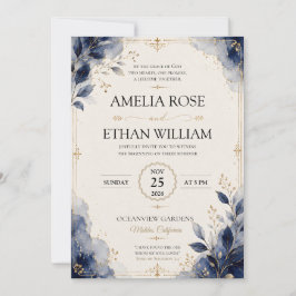Königlich Blaue Aquarell-Blumen-Hochzeitseinladung Einladung