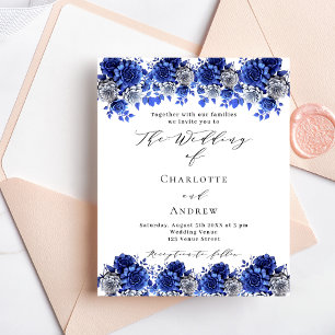 Königlich blaue Blumen Budget Hochzeitseinladung