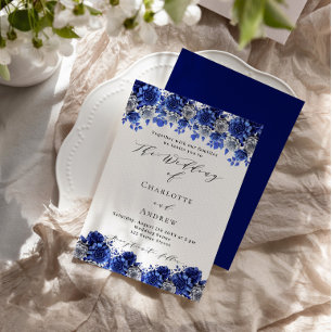 Königlich blaue Blumen Drehbuch Luxus Hochzeit Einladung