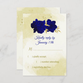 Königlich blaue Blumen goldene botanische Hochzeit RSVP Karte