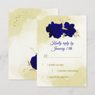 Königlich blaue Blumen goldene botanische Hochzeit RSVP Karte