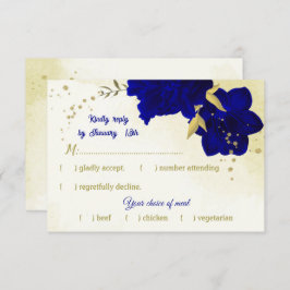 Königlich blaue Blumen goldene botanische Hochzeit RSVP Karte