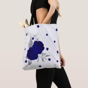 Königlich blaue Blumen silberne Blätter Marmortasc