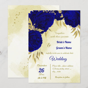 Königlich blaue Blüten - Blätter Hochzeit Einladung