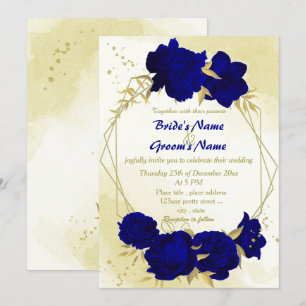 Königlich blaue Blüten - Blätter Hochzeit Einladung