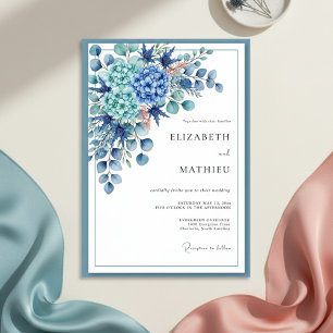 Königlich blaue botanische romantische Hochzeit Einladung