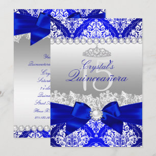 Königlich Blaue Damast-Perlen-Bogen-Quinceanera-Ei Einladung