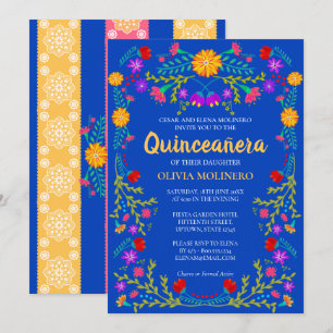 Königlich blaue Fiesta-Party Mexicanische Quincean Einladung