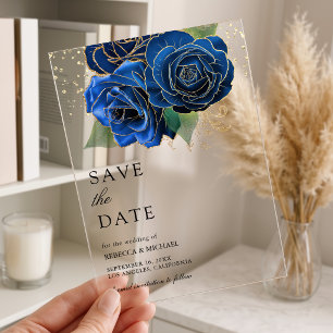 Königlich blaue florale goldene Hochzeit - Merken  Acryleinladungen