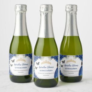 Königlich Blaue Florale Goldene Quinceañera-Geburt
