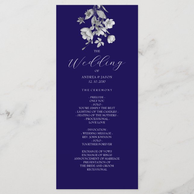 Königlich Blaue Florale Hochzeitsprogramm Programm (Vorderseite)
