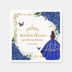 Königlich Blaue Florale Prinzessin Gold Quinceaner Serviette