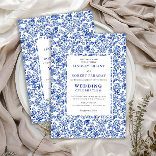Königlich blaue französische Toile-Blumen-Hochzeit Einladung