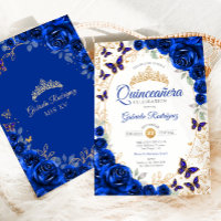 Königlich Blaue Goldene Florale Quinceanera