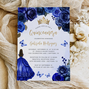 Königlich Blaue Goldene Florale Wasserfarbe Quince Einladung