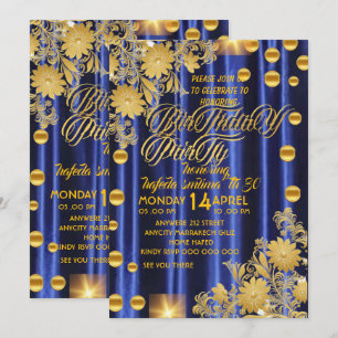 Königlich blaue goldene Geburtstagsparty-Einladung Einladung