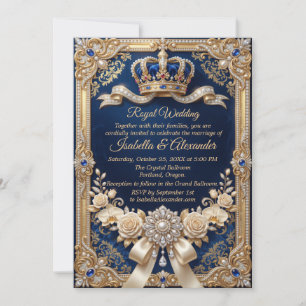 Königlich Blaue Goldene Kronenperle Eleganz Luxus Einladung