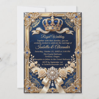 Königlich Blaue Goldene Kronenperle Eleganz Luxus Einladung