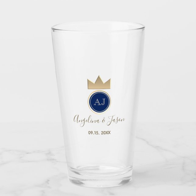 Königlich blaue Monogramm-Hochzeit Glas (Vorderseite)