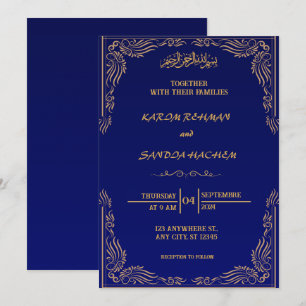 Königlich blaue Nikah-Islam-Hochzeitseinladung Einladung